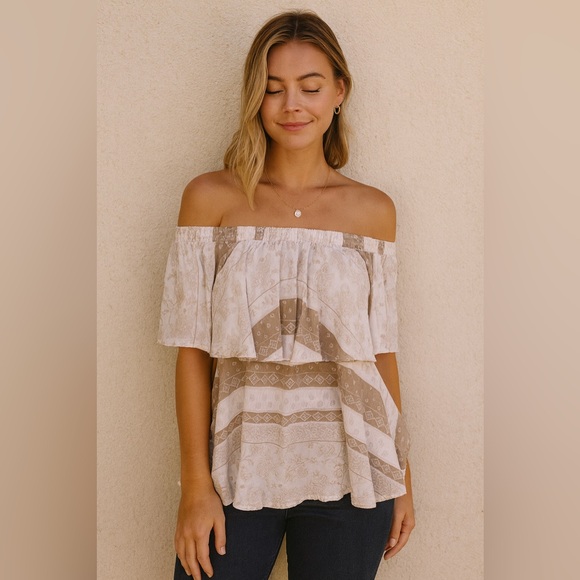 Show Me Your MuMu Tops - Show Me Your Mumu Off Shoulder Bungalow Top Boho Festival Blouse Peasant Ruffle
